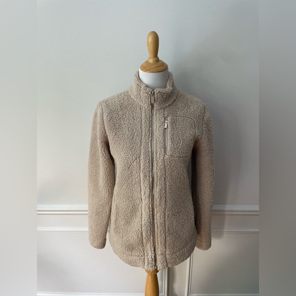 Cream/Light Brown Sherpa Zip-up Jacket